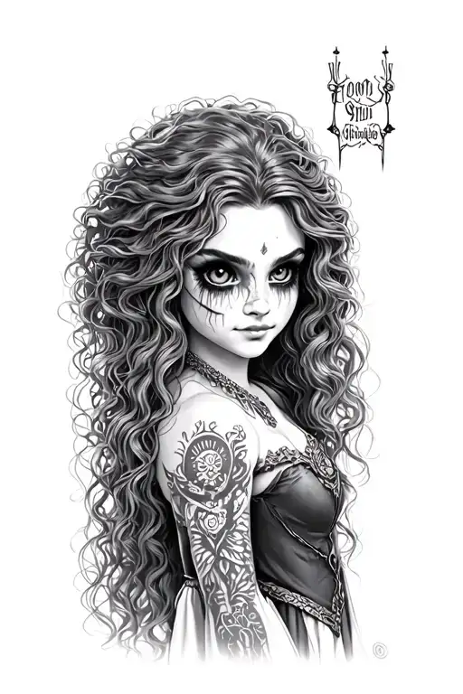 Princess Merida from the movie Brave but possessed with black/white soul-less eyes tattoo design idea