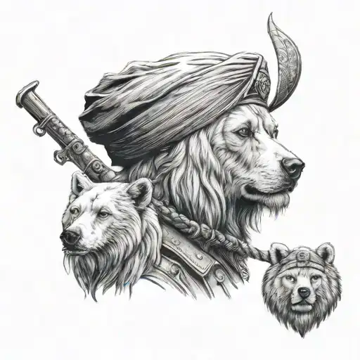sikh, saint soildier and spirit bear tattoo design idea