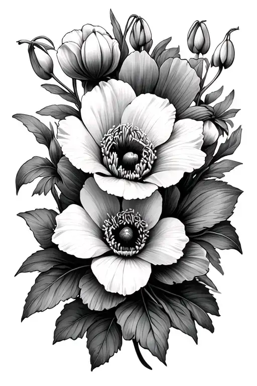 anemone, snowdrop, hellebores fine line tattoo shoulder cap tattoo design idea