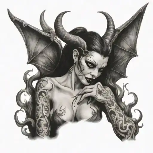 lustful succubus but with cocaine tattoo design idea