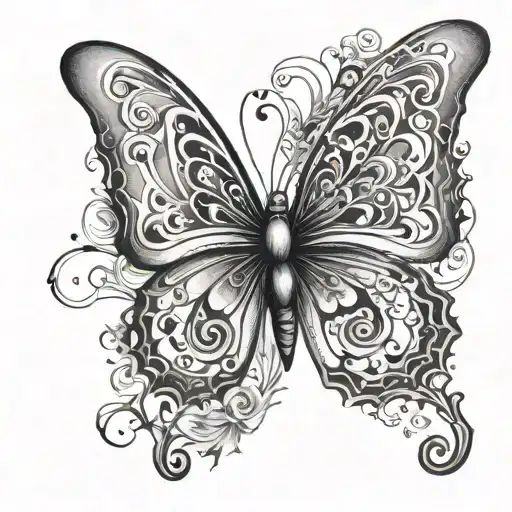 butterfly with left sing shaped like R and right sing shaped like a P tattoo design idea