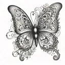 butterfly with left sing shaped like R and right sing shaped like a P tattoo design idea