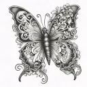 butterfly with left sing shaped like R and right sing shaped like a P tattoo design idea