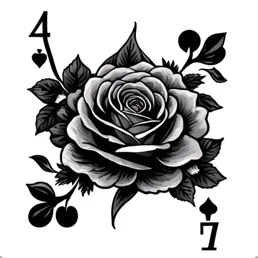 4 poker card in vertical surrounded by roses tattoo design idea