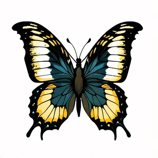 butterfly with in a style between minamilist and neo traditional tattoo design idea