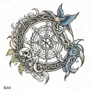 sagittarius, cancer, scorpio and virgo on one chain tattoo design idea