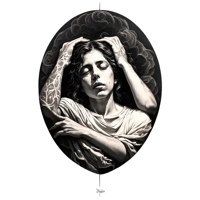 a tattoo that encapsulates the concept of philosophy,psychology and depression in a detailed piece.  tattoo design idea