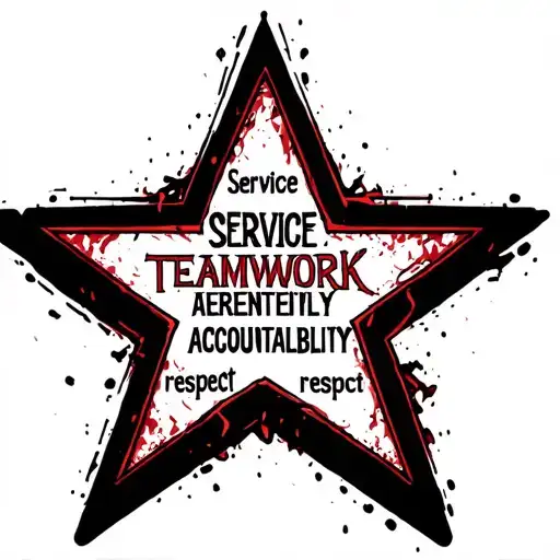 Star with words :service, teamwork, accountability, respect  tattoo design idea
