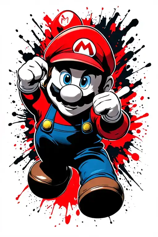 Super Mario. With his classic outfit and iconic jump. Show three lives, but only one should remain. T tattoo design idea