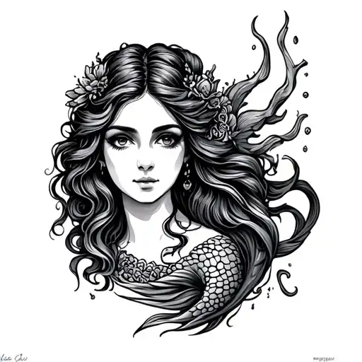 traditional lady head as a mermaid tattoo design idea