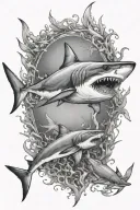 underwater ocean shark scene tattoo design idea