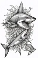 underwater ocean shark scene tattoo design idea