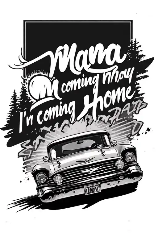 mama I'm coming home and dad with his car speeding tattoo design idea