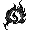 A tiny black flame (0.5 inch) inside an open circle (1 inch)—representing amor fati’s embrace of fate (flame) in the uni tattoo design idea