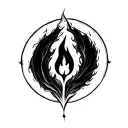 A tiny black flame (0.5 inch) inside an open circle (1 inch)—representing amor fati’s embrace of fate (flame) in the uni tattoo design idea