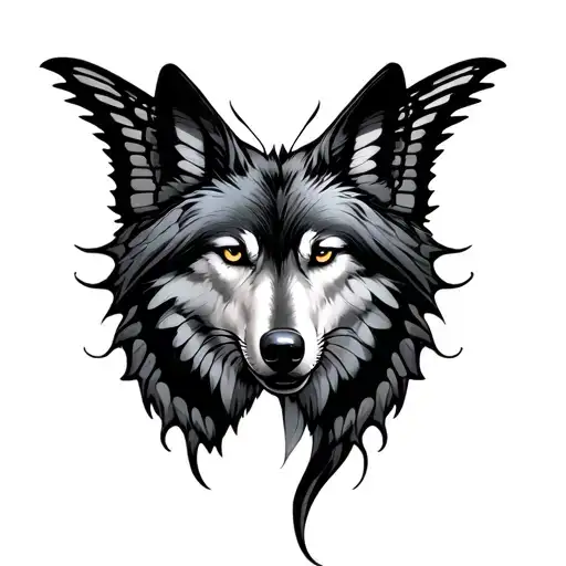 half wolf half butterfly wings tattoo design idea