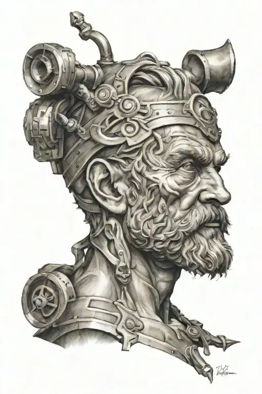Hephaestus working forge tattoo design idea