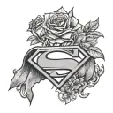 superman and batman logo with flower birds tattoo design idea