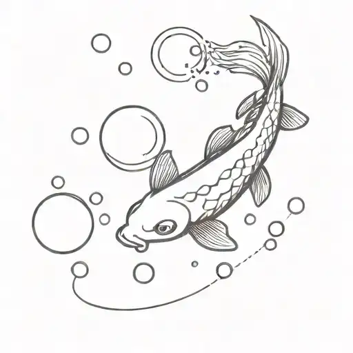 Koi fish jumping out of bubbles at the beach tattoo design idea
