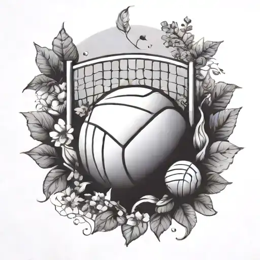 Number 7 volleyball in a garden scene tattoo design idea