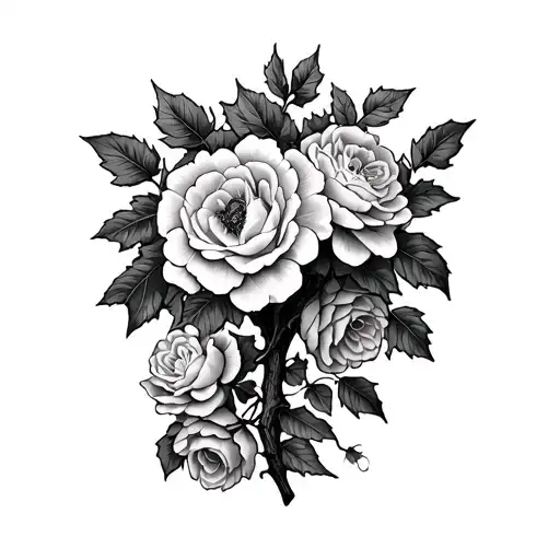 german oak tree and cherokee roses intertwined tattoo design idea