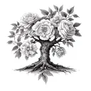 german oak tree and cherokee roses intertwined tattoo design idea