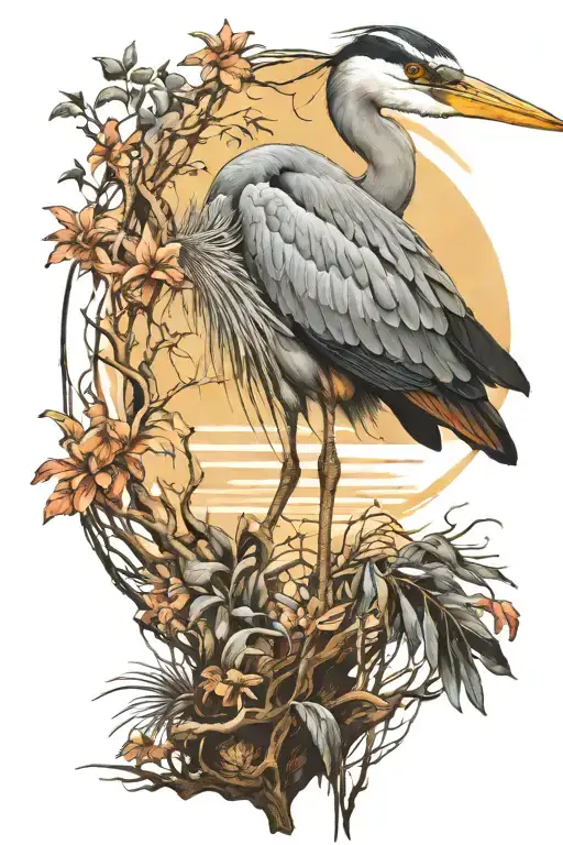 heron perched tattoo design idea