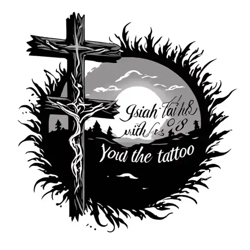 Cross with Isaiah 6:8 written tattoo design idea