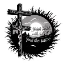 Cross with Isaiah 6:8 written tattoo design idea