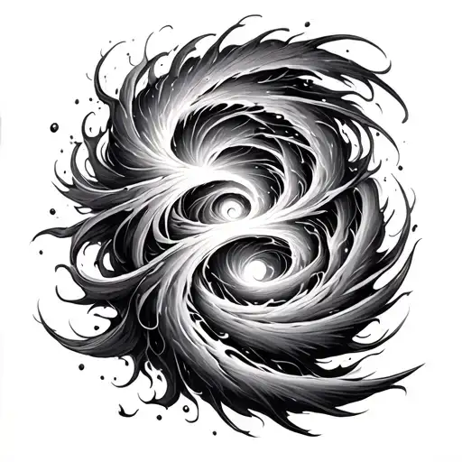 Full back tattoo design featuring a giant swirling maelstrom vortex centered along the spine, spiraling outward with dyn tattoo design idea