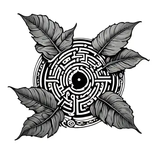 labyrinth, jungle leaves, time tattoo design idea