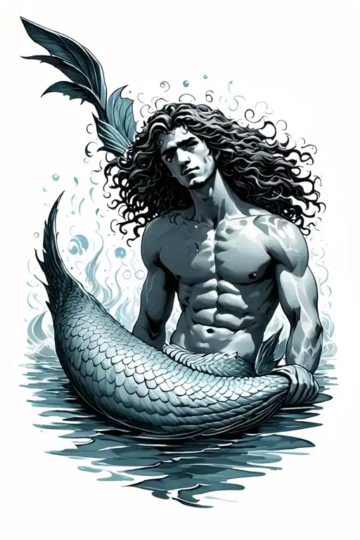 Aquarius merman sunbathing tattoo design idea