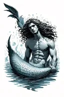 Aquarius merman sunbathing tattoo design idea