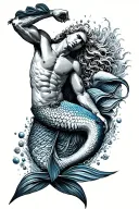 Aquarius merman sunbathing tattoo design idea