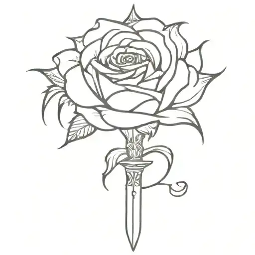 crown Excalibur sword rose intertwined tattoo design idea