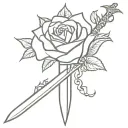 crown Excalibur sword rose intertwined tattoo design idea