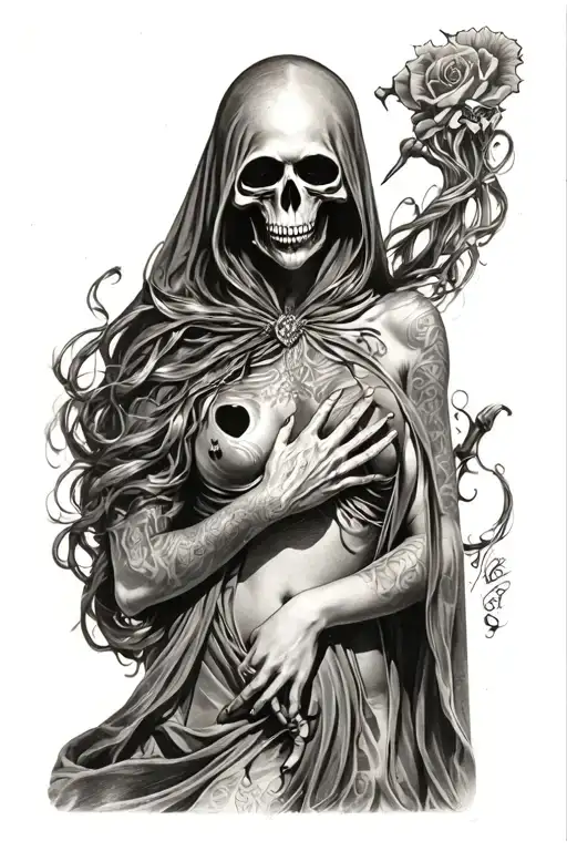 grim Reaper sexy faceless woman with sense draw tattoo design idea