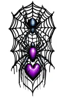 spider web with spider hanging with a purple heart tattoo design idea