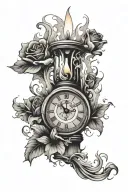 Burning Candle smoke rising clock flower tattoo design idea