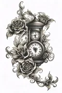 Burning Candle smoke rising clock flower tattoo design idea