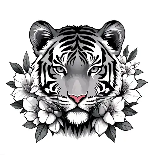 cub with tiger body  with flowers tattoo design idea