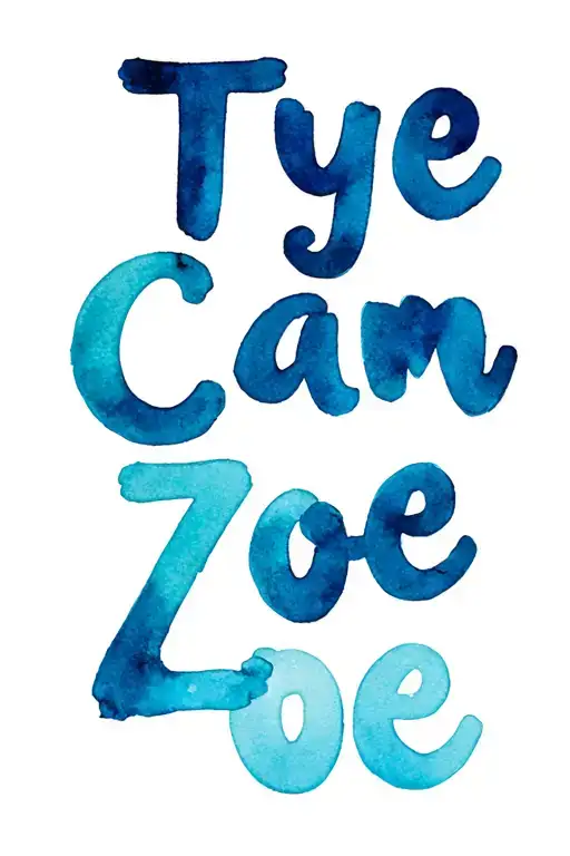 children's names intertwined Tye, Cam, Zoe written tattoo design idea