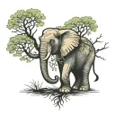 elephant surrounded by a tree intertwined tattoo design idea