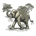 elephant surrounded by a tree intertwined tattoo design idea