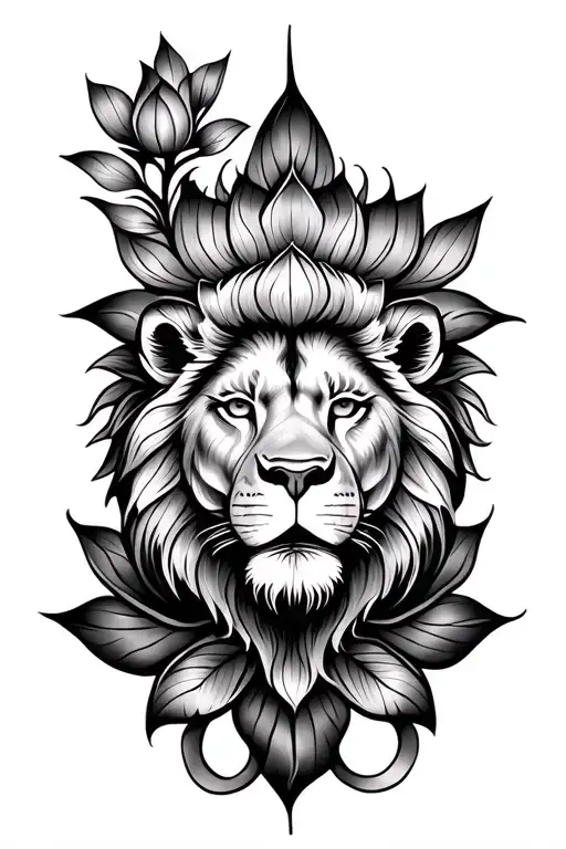 symmetric mandala shaped lotus petals with a lion in the middle or bottom in a general triangular shape for the forearm  tattoo design idea