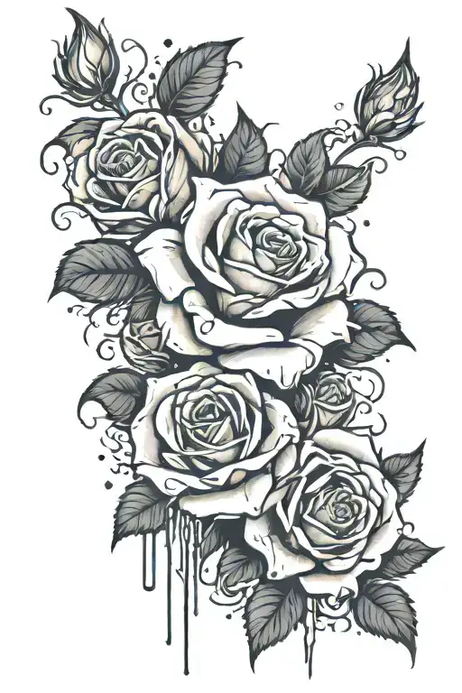 roses wrapped tightly blood dripping tattoo design idea