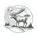 Mountain Moon Northern Lights Moose Compass surrounded tattoo design idea