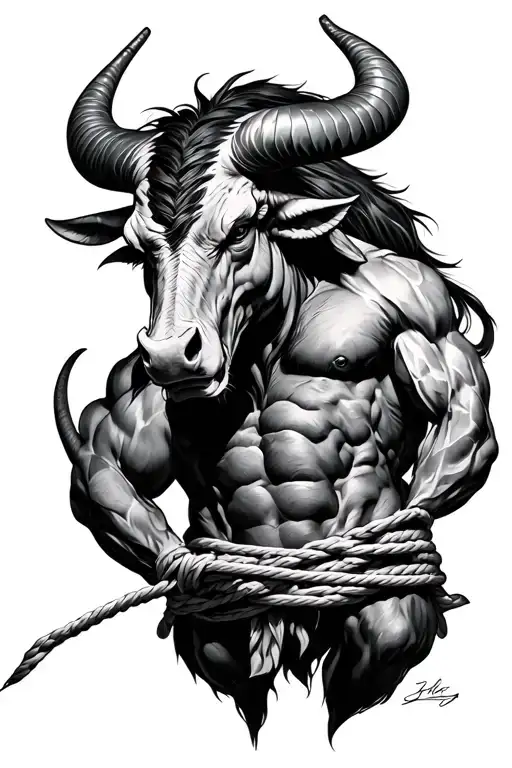 Minotaur in Shibari tied tattoo design idea