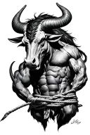 Minotaur in Shibari tied tattoo design idea