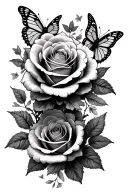 roses and butterflies fluttering tattoo design idea